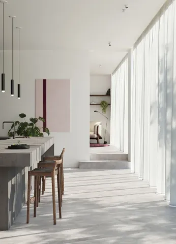 Cuisine moderne avec rideaux sur mesure Copahome